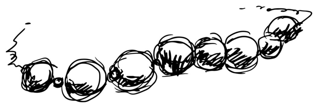 Beads necklace string with large round pearls hand drawn sketch style