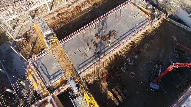 Aerial view of a building construction site