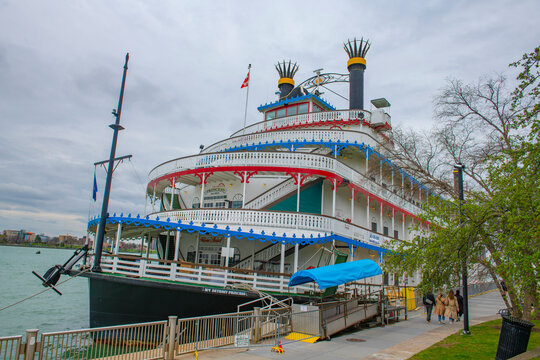 Detroit Princess Riverboat on Detroit International Riverfront in downtown Detroit, Michigan MI, USA. 