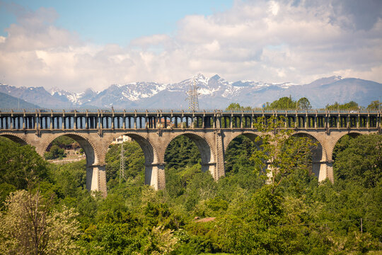 The main bridge and famous Soleri Viaduct, which connects Cuneo, over the Stura di Demonte stream, and connects the city with the plateau to the north.