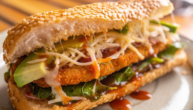 Mexican Cemita with Avocado and Oaxaca Cheese