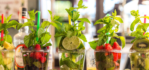 Fruit and berry cocktails in bar in Italy © Maria