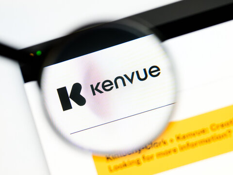 Milan, Italy 2026, 5 Jul Closeup of Kenvue website page on a laptop screen. Focus on Kenvue logo under a magnifying glass.