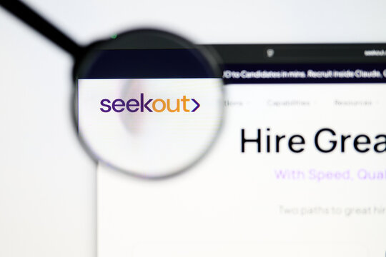 Milan, Italy 2026, 5 Jul Closeup of SeekOut website page on a laptop screen. Focus on SeekOut logo under a magnifying glass.