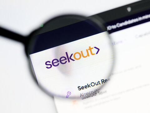 Milan, Italy 2026, 5 Jul Closeup of SeekOut website page on a laptop screen. Focus on SeekOut logo under a magnifying glass.