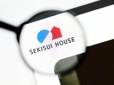 Milan, Italy 2026, 5 Jul Closeup of Sekisui House website page on a laptop screen. Focus on Sekisui House logo under a magnifying glass.