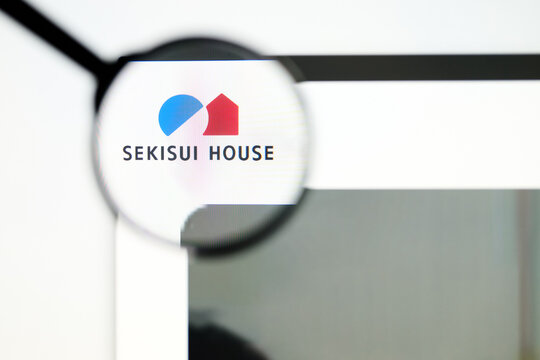 Milan, Italy 2026, 5 Jul Closeup of Sekisui House website page on a laptop screen. Focus on Sekisui House logo under a magnifying glass.