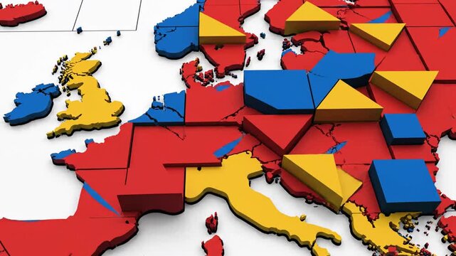 Colorful Map of Europe with Data Visualization and Geometric Shapes
