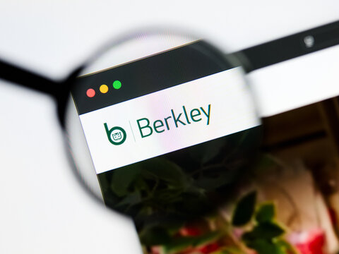 Milan, Italy 2026, 5 Jul Closeup of W. R. Berkley website page on a laptop screen. Focus on W. R. Berkley logo under a magnifying glass.