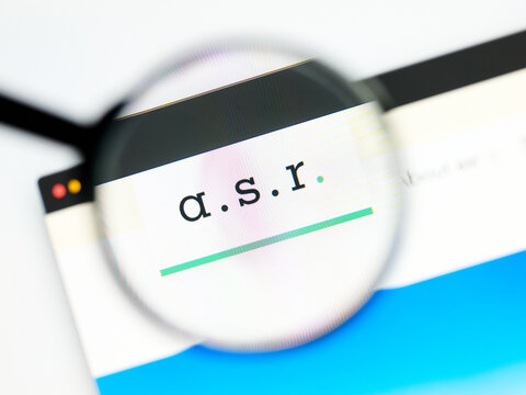 Milan, Italy 2026, 5 Jul Closeup of Asr Nederland website page on a laptop screen. Focus on Asr Nederland logo under a magnifying glass.