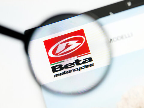 Milan, Italy 2026, 5 Jul Closeup of Beta Motors website page on a laptop screen. Focus on Beta Motors logo under a magnifying glass.