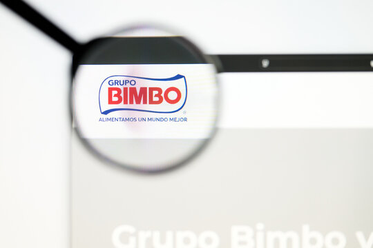 Milan, Italy 2026, 5 Jul Closeup of Bimbo website page on a laptop screen. Focus on Bimbo logo under a magnifying glass.