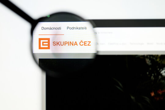 Milan, Italy 2026, 5 Jul Closeup of CEZ Group website page on a laptop screen. Focus on CEZ Group logo under a magnifying glass.