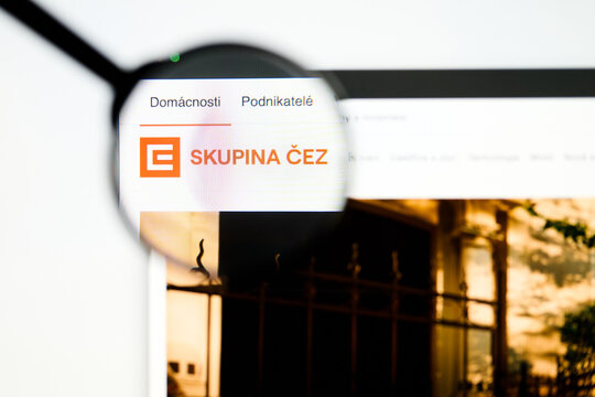 Milan, Italy 2026, 5 Jul Closeup of CEZ Group website page on a laptop screen. Focus on CEZ Group logo under a magnifying glass.