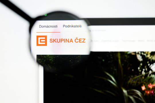 Milan, Italy 2026, 5 Jul Closeup of CEZ Group website page on a laptop screen. Focus on CEZ Group logo under a magnifying glass.