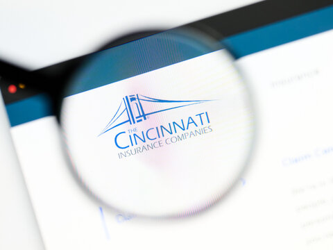Milan, Italy 2026, 5 Jul Closeup of Cincinnati Financial website page on a laptop screen. Focus on Cincinnati Financial logo under a magnifying glass.