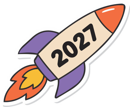 Rocket with 2027 number sticker for New Year celebration theme
