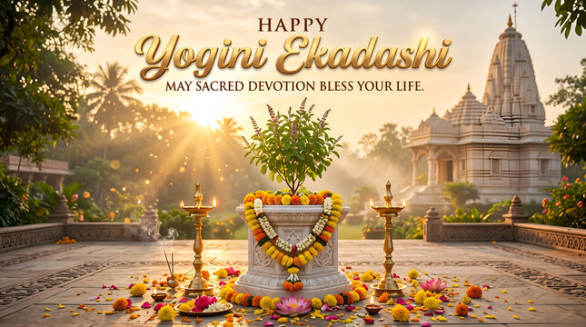 Happy Yogini Ekadashi Temple Greeting Banner Background Design