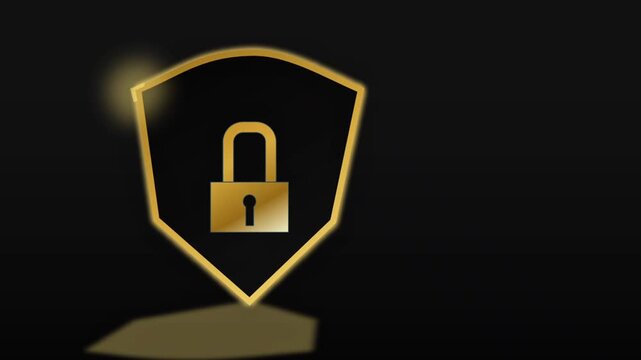 Golden Verification Shields and Security Icons with Trusted Labels on Black Background