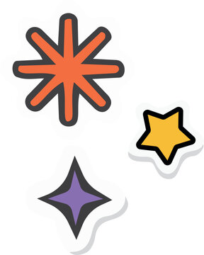 Decorative sparkle and star sticker set with colorful festive shapes