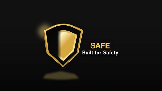 Golden Verification Shields and Security Icons with Trusted Labels on Black Background