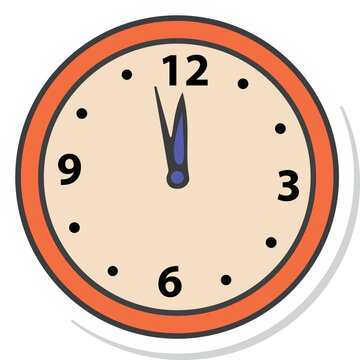 Orange round clock sticker icon for midnight celebration