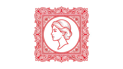 Vintage Woman Profile Portrait in Ornate Red Decorative Frame © hakim