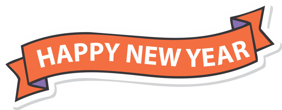 Happy New Year ribbon banner sticker