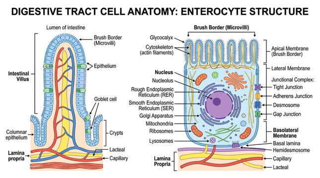 Digestive Tract Cell Anatomy: Enterocyte Structure Diagram