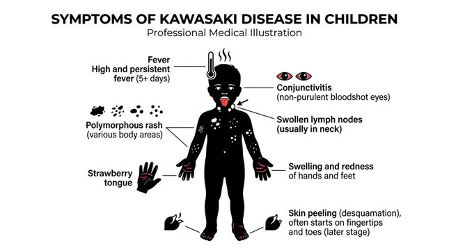 Kawasaki Disease Symptoms in Children: Medical Illustration