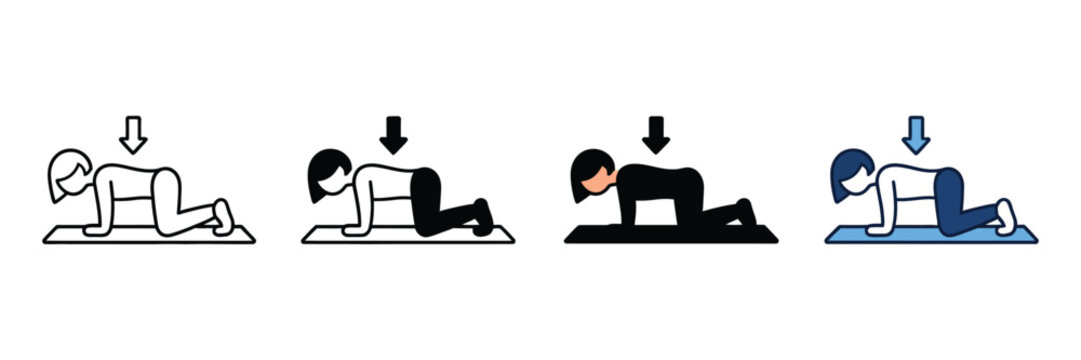 Illustration of person performing a cat cow yoga pose on a mat, showing movement.