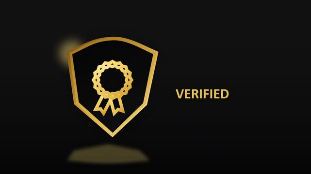 Golden Verification Shields and Security Icons with Trusted Labels on Black Background