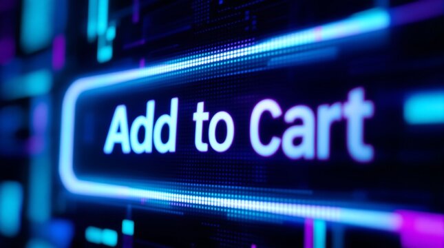 Neon Add to Cart button with glowing blue light on dark background