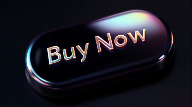 Shiny buy now button with rainbow colors on dark background