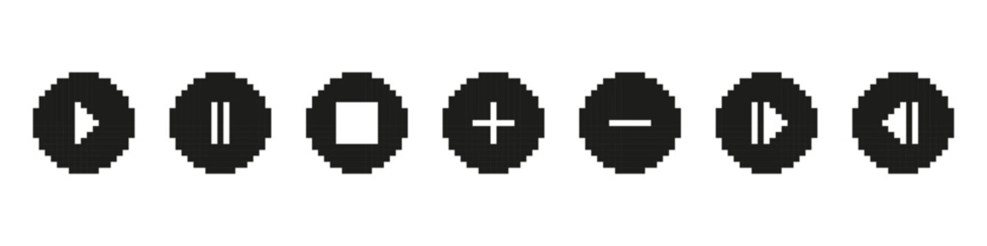 Pixel Media and Sound Control Buttons &mdash; Retro UI Set
