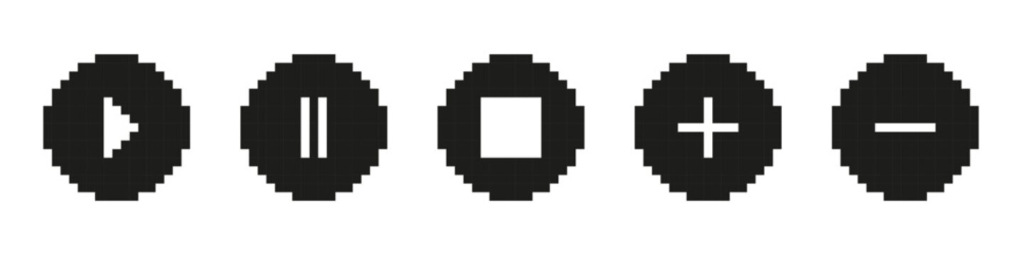 Pixel Media and Sound Control Buttons &mdash; Retro UI Set