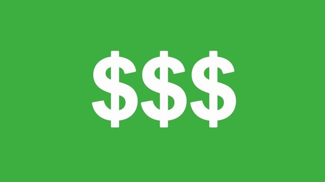 Animated triple dollar sign icon looping on green screen background