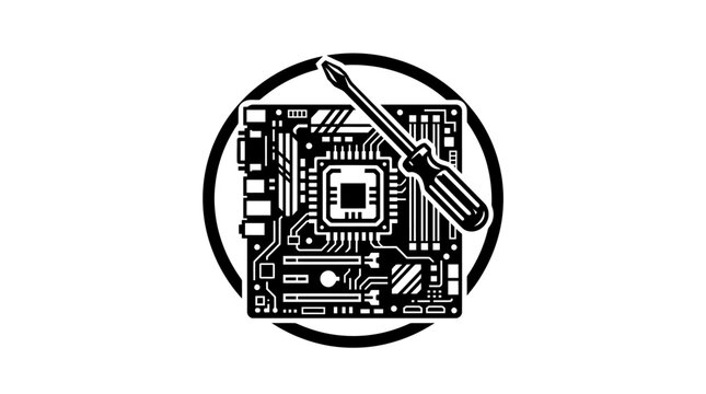 Circuit board with screwdriver on it.