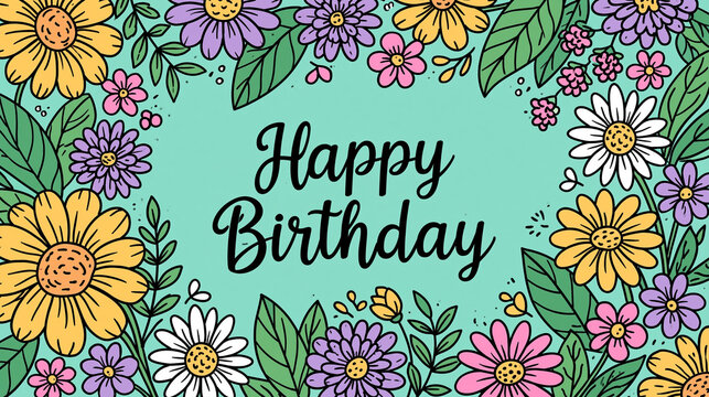 Colorful floral birthday greeting with vibrant flowers and cheerful design.