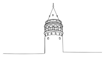 Obraz premium Galata Tower Istanbul landmark in continuous line art style