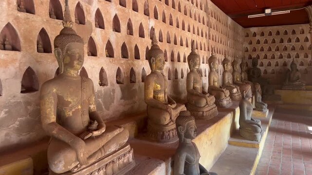 Ancient statues of Buddha ins Wat Sisaket temple, Vientiane, Laos