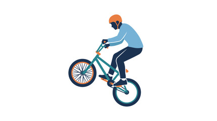 Obraz premium Illustration of a young man riding a bmx bike doing a wheelie trick.