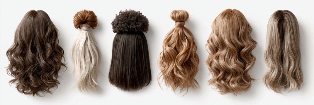 Collection of diverse hairpieces showcasing various styles and colors.