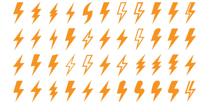 Collection of orange lightning bolt icons