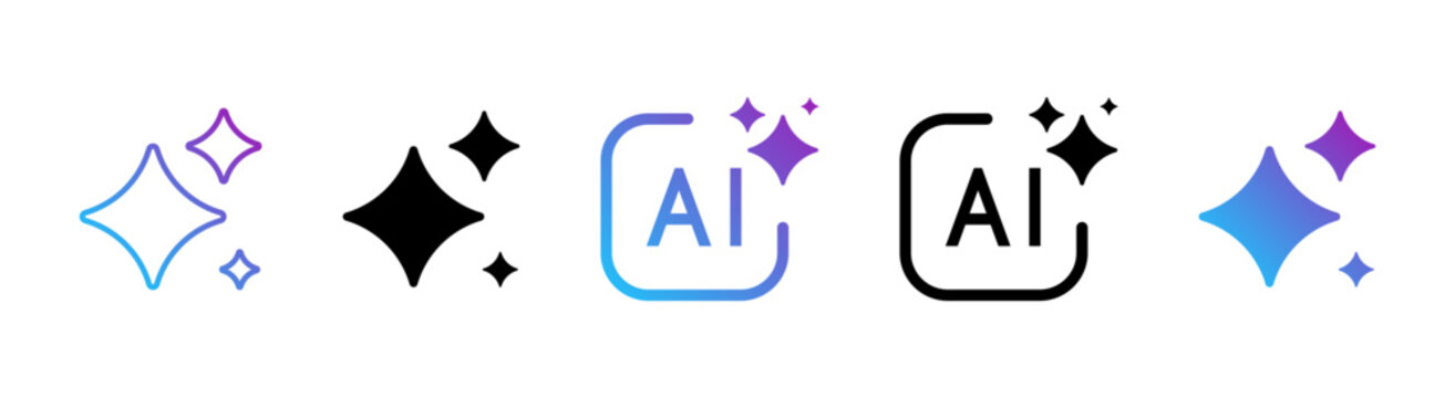 Generative AI logo icon magic sparkle stars symbol , Artificial intelligence sign. Vector ai generated icon blue logo gradient style