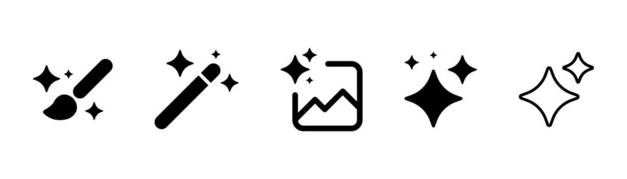 AI generation icon set , Artificial intelligence, Generative AI logo icon sparkle symbol , wand and image symbols for generative photo editing and enhancement tools