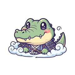 Obraz premium Cute Samurai Alligator Illustration.