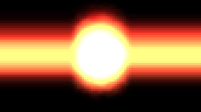 Bright glowing burning sun on black background and pixelated effect