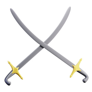 3D Sword Scimitar Saber Crossed For Combat And Gaming Themes
