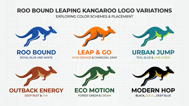 Australian kangaroo leaping logo variation set.